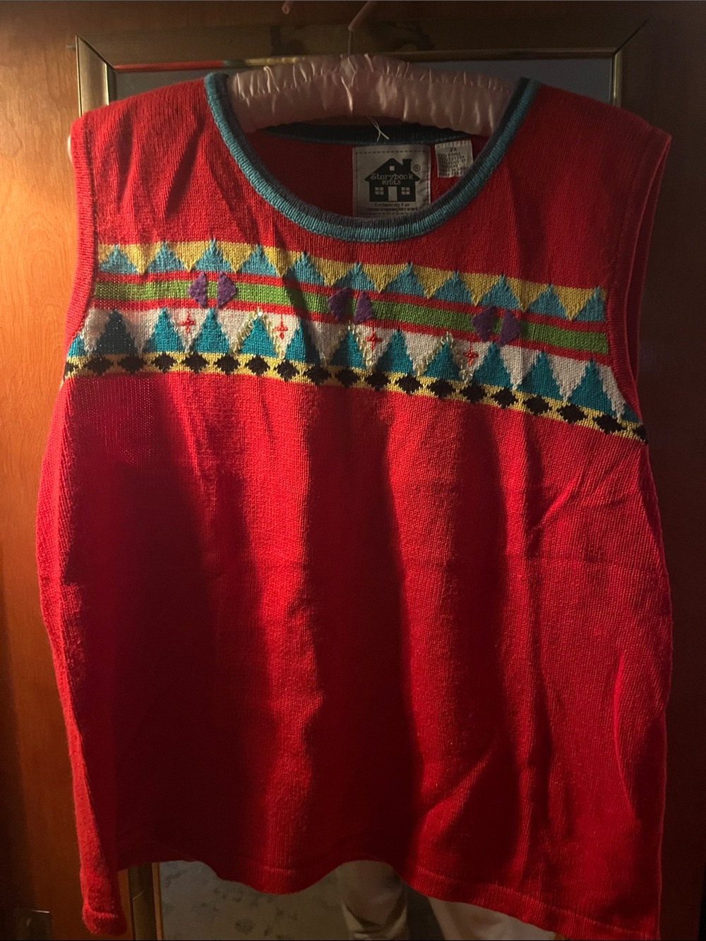 Storybook Knits Red Geometric Sleeveless Knit Top